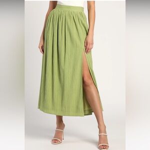 Lulu’s Midsummer Memories Green Mid-Rise Maxi Skirt -NWT